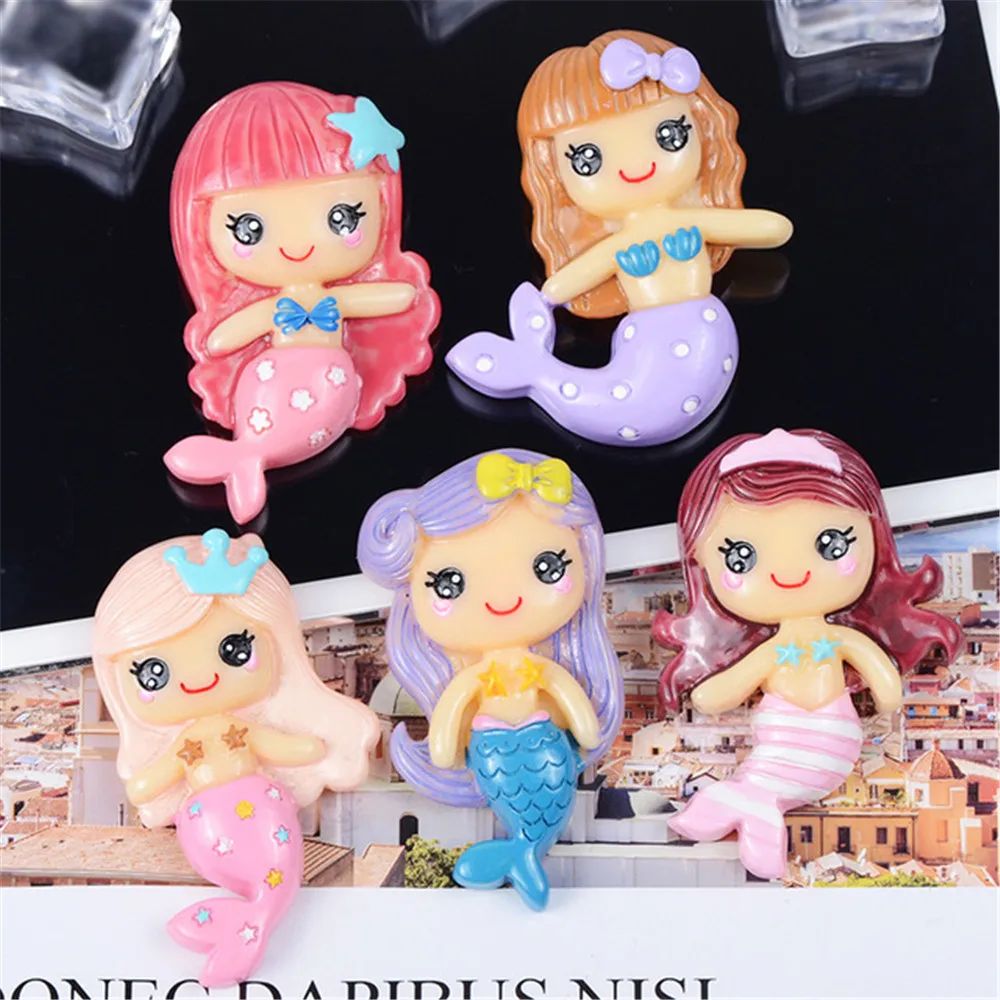 Kawaii Мультфильм большая Русалка из смолы плоская спина Кабошон DIY украшения для