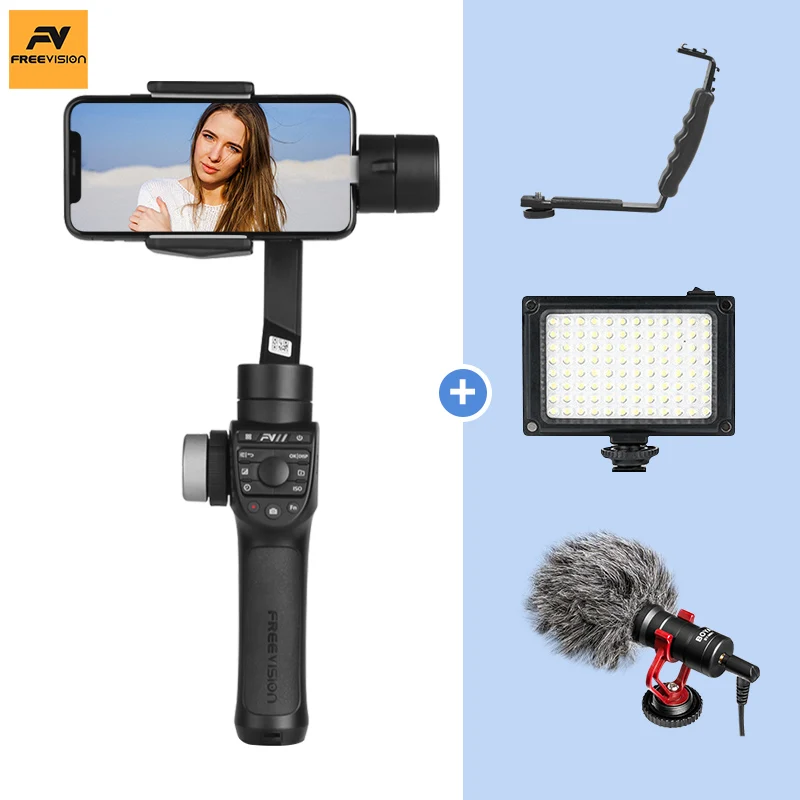 add LED MIC bracket Freevision Vilta M Pro карданный 3-осевой портативный смартфон стабилизатор для IPhone X XS 8 samsung Galaxy S9, 8,7 PK гладкой 4 - Цвет: add LED MIC bracket