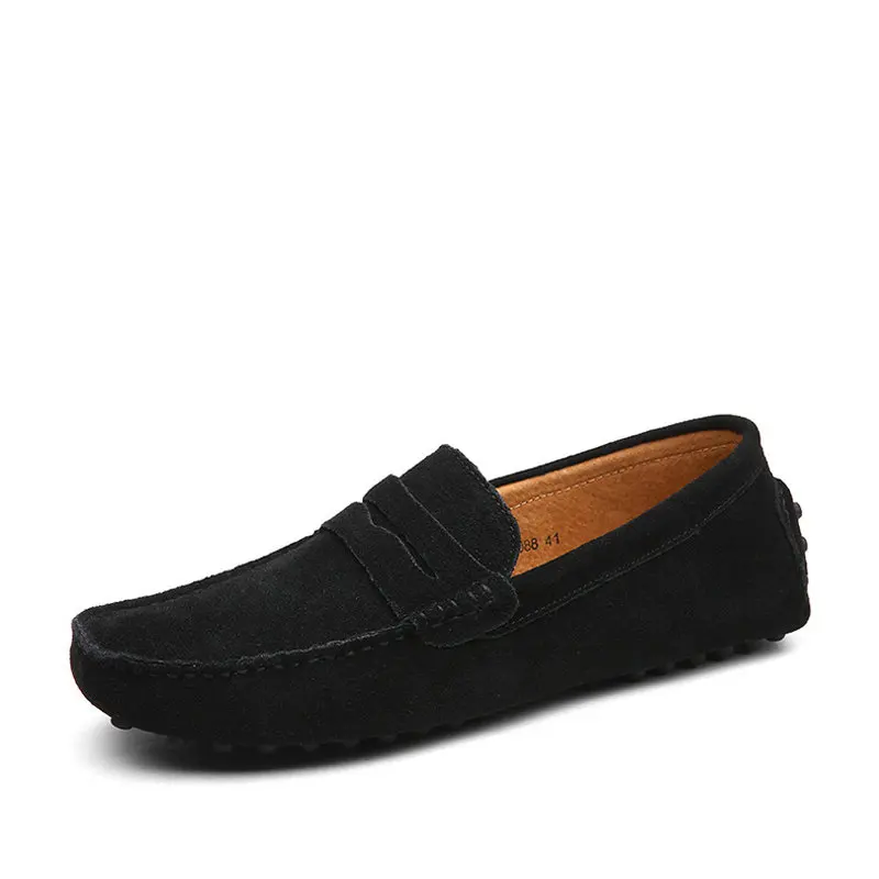 

Skyaxmoto Men Max Size Suede Loafers Black Solid Leather Driving Moccasins Gommino Slip on Men Formal running Shoes Male Loafers
