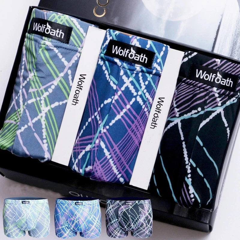 3 в упаковке Новое мужское сексуальное нижнее белье боксеры из ледяного шелка