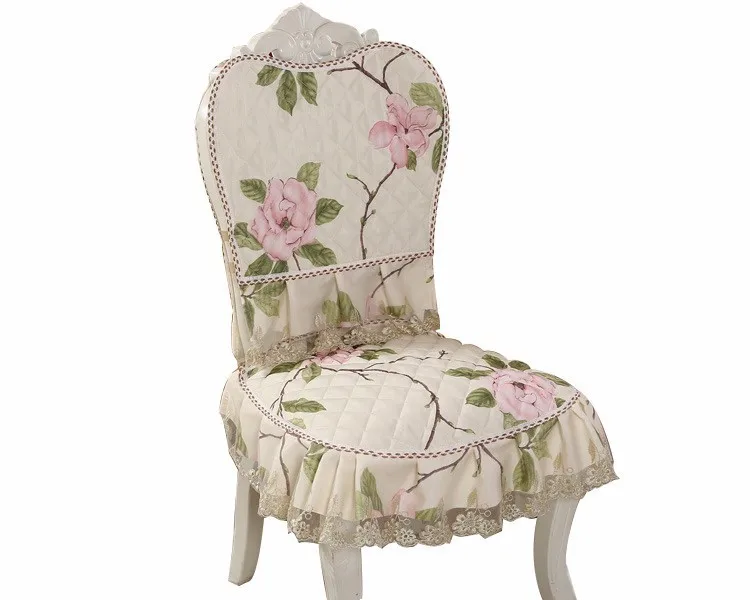 Beige chair cover Свежий пасторальный цветочный кружевной скатерти атласный чехол для стула подушка для сиденья вечерние скатерти для банкета домашний Свадебный декор tapete 1 шт - Цвет: Beige chair cover