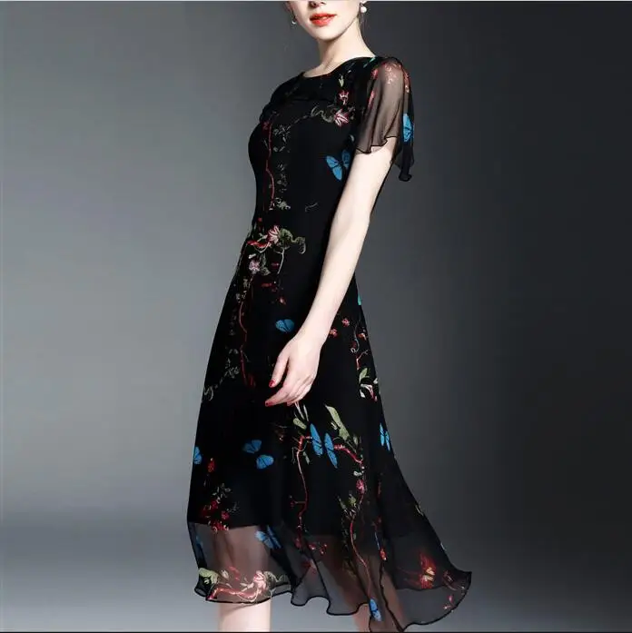 Элегантный Винтаж с принтом бабочки Плиссированное летнее платье для женщин