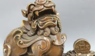12 &quotКитайский Бронзовый фэншуй Foo Фу Собака Guardion Лев деньги Юань Бао Статуя Пара |