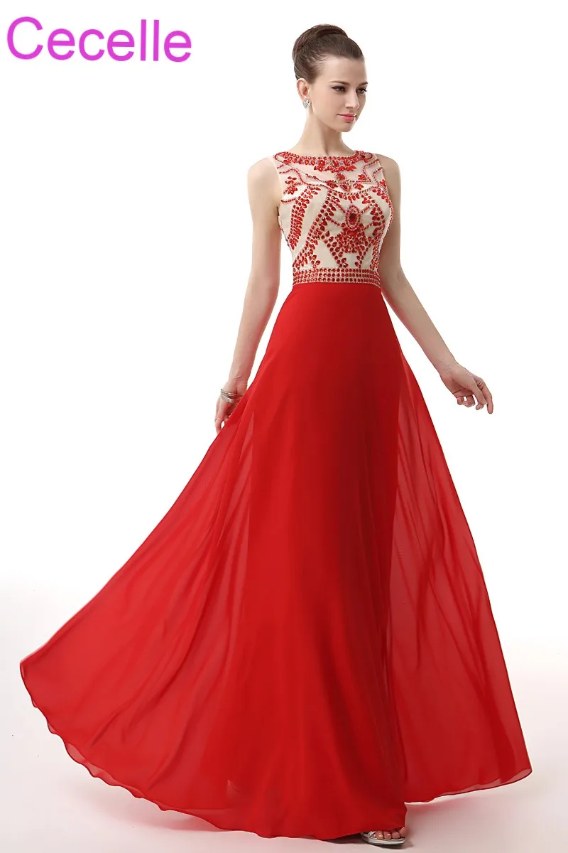 Red A-line Long Prom Dresses 2019 Beaded Top Chiffon Teens Sparkly Gowns Girls Formal 2K18 Party Custom Made | Свадьбы и торжества