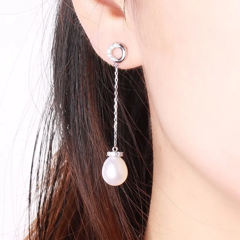 Dainashi круглый дизайн стерлингового серебра 925 натуральный жемчуг длинные серьги