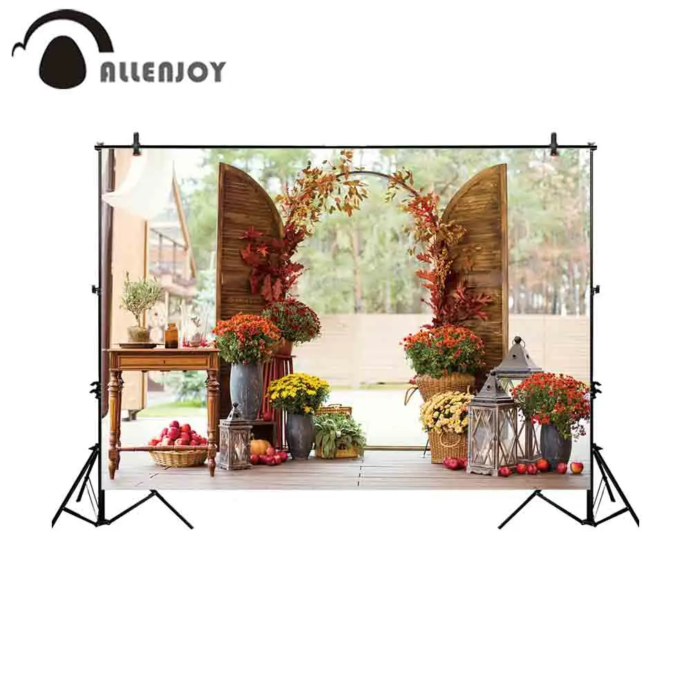 Allenjoy backdrop for photographic studio autumn wedding ceremony flowers pumpkins Vintage door background Romantic photocall |