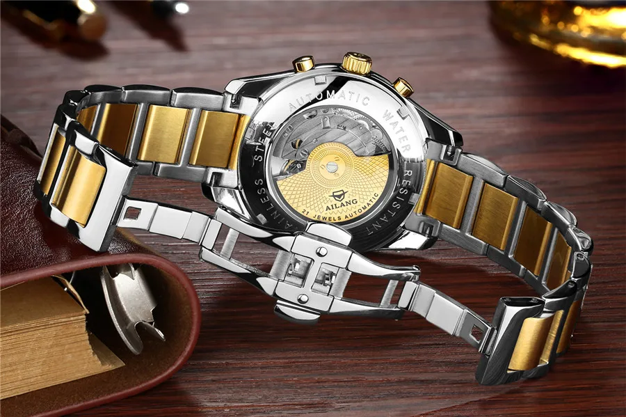 Часы наручные AILANG Мужские механические спортивные дизайнерские золотистые