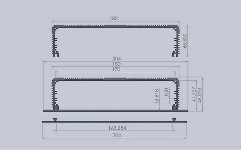 1 шт./лот Настенный Сплит-корпус 6063-T5 алюминиевый корпус diy box 204*48*160 мм черный цвет для электронных устройств