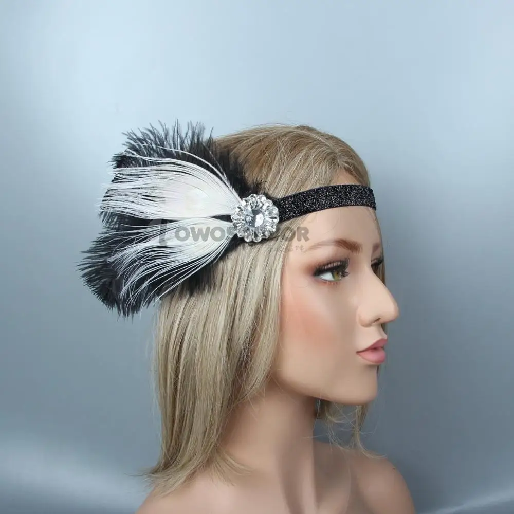 

Factory Wholesale Elegant Wedding Headband Belt Black Mixed White Feather Bridal Headband Shape Of Circle Bride Hair Accessories