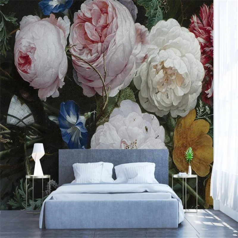 wellyu European retro hand-painted roses flower TV background wall custom large mural green wallpaper papel de parede | Обустройство