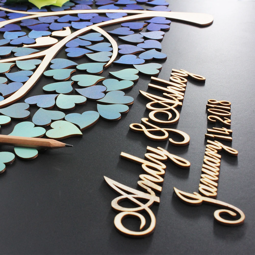 

Personalized 3D Wedding Guest Book,Blue Gradient Hearts Tree Unique Wood Sign For Wedding,Custom 3D Wedding Frame idea,Guestbook