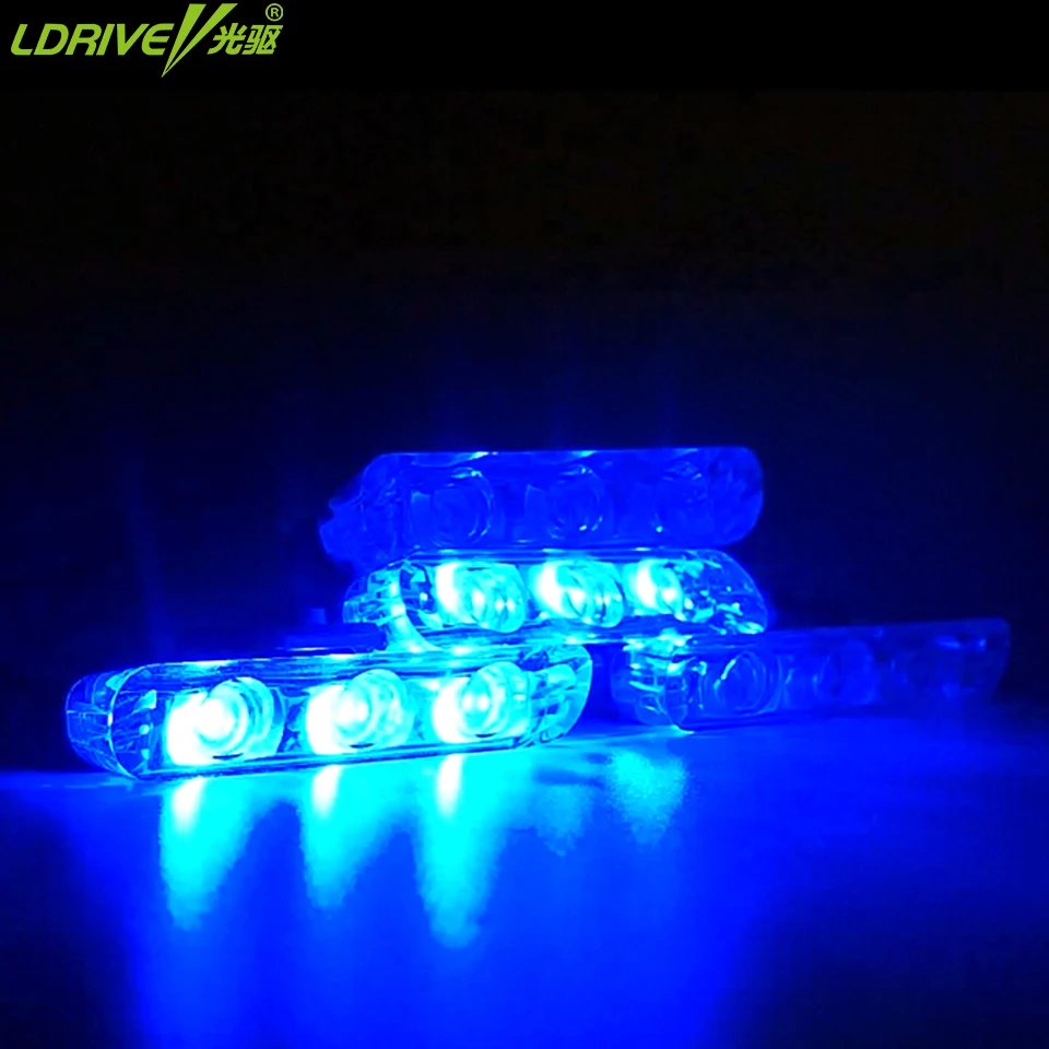 4PCS 12V Car 3LED Strobe Flashing lights Signal Emergency Light LED Warning red blue Motorcycle Auto Flash Universal | Автомобили и