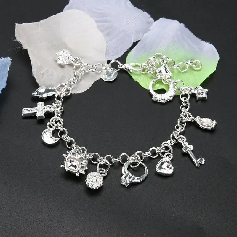 Bracelet for Women Cross Heart Lock Pendant Femme Chic bracelets &amp bangles Silver Color pulseira feminina Jewelry New | Украшения и