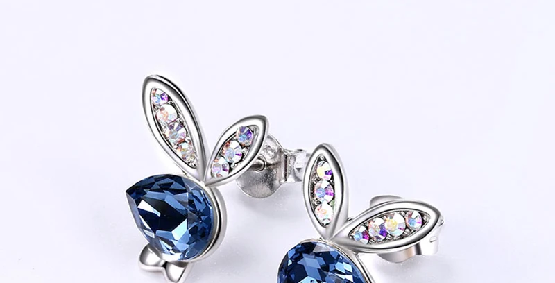 Прекрасные серьги в виде животных синий кристалл форме Swarovski кролик стильные серьги 925 пробы серебро прекрасное ювелирное дело вечерние подарки