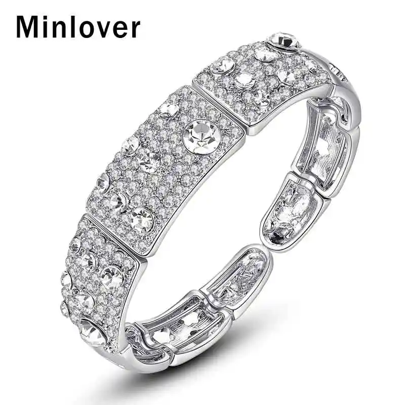 Minlover серебряный цвет кристалл круглые манжеты свадебные браслеты для женщин хрустальные Браслеты Ювелирные аксессуары MSL361 - Окраска металла: Посеребренный