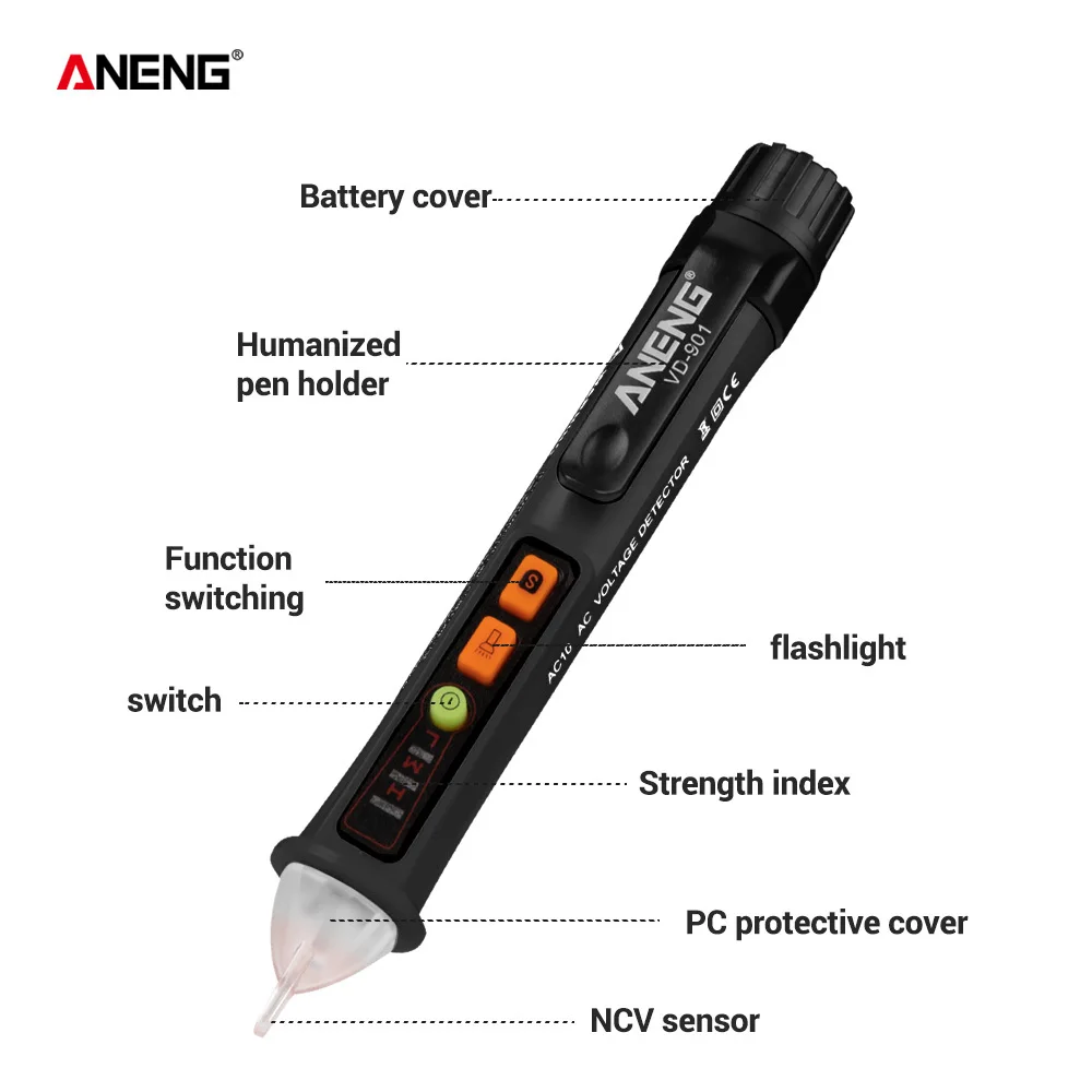 

VD901 Non-Contact AC Voltage Tester 12-1000V AC Voltage Detectors auto power off electrical test pencil