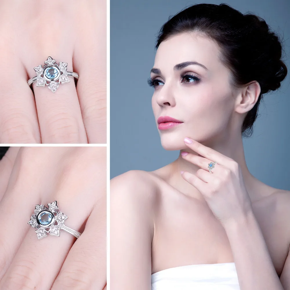 Jewelrypalace Снежинка 0.6ct натуральной голубой топаз коктейльное кольцо 925 украшений