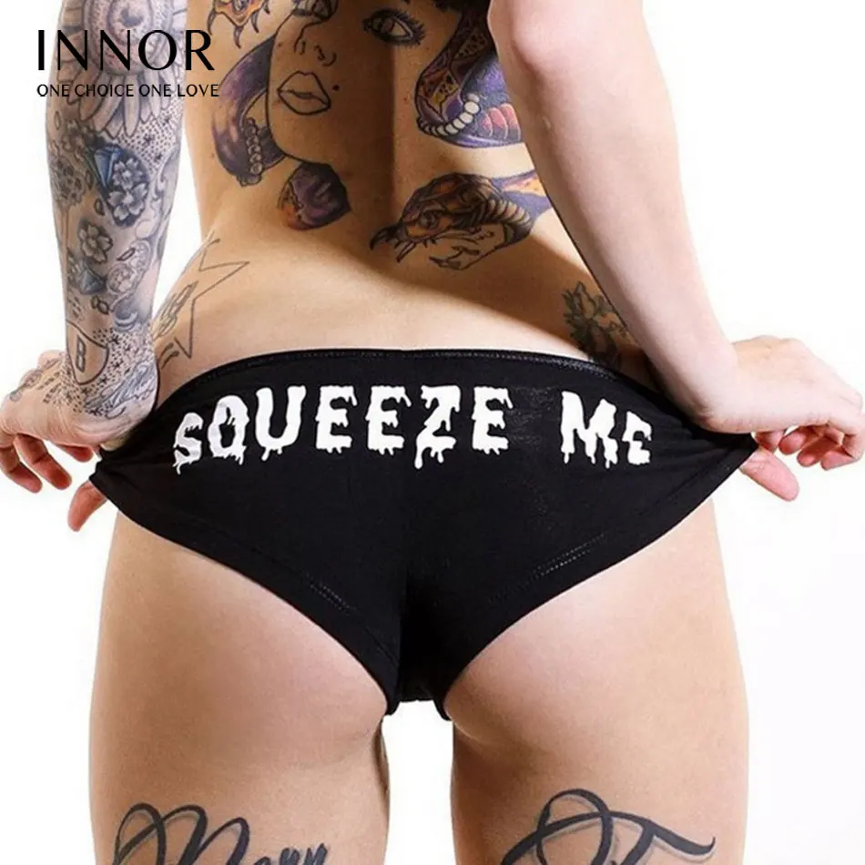 Женские хлопковые кокетливые женские трусики с буквенным принтом SQUEEZE ME забавное