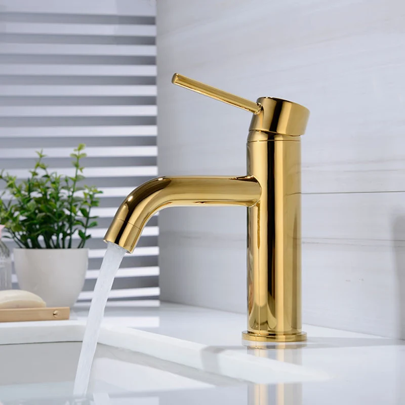 Rose Gold Brass Bathroom Basin Faucet Single Handle Deck Mounted Hot And Cold Bathroom Sink Water Mixer Tap