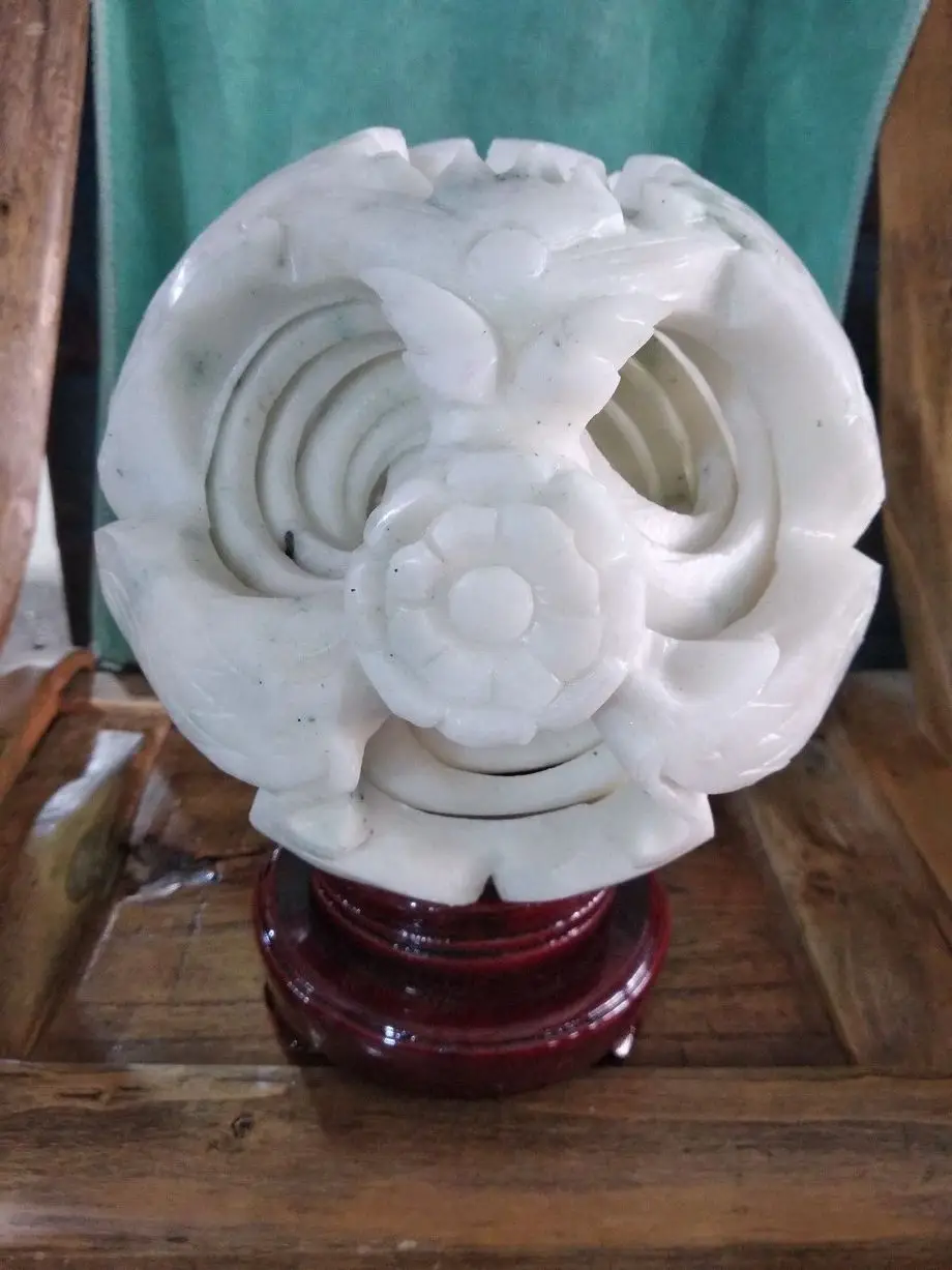

Wonderful Rare Hand Carved 8 Layers White Jade Puzzle Sphere Ball W/ Stand ~Huge!