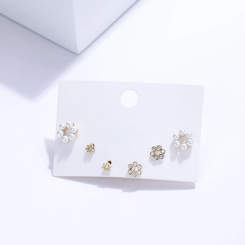 Yhpup Trendy Exquisite Bling CZ Copper Stud Earrings Imitation Pearls Rhinestone S925 Jewelry for Girl Women Party Jewelry