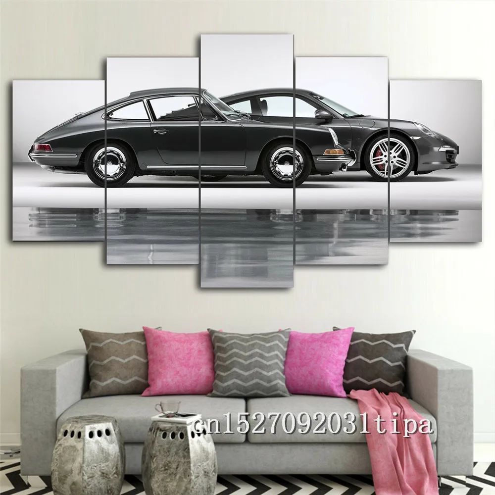 Porsche 911, 5 панелей, абстрактное украшение на стену, живопись маслом, плакат, холст, живопись, принт, картины для гостиной, домашний декор