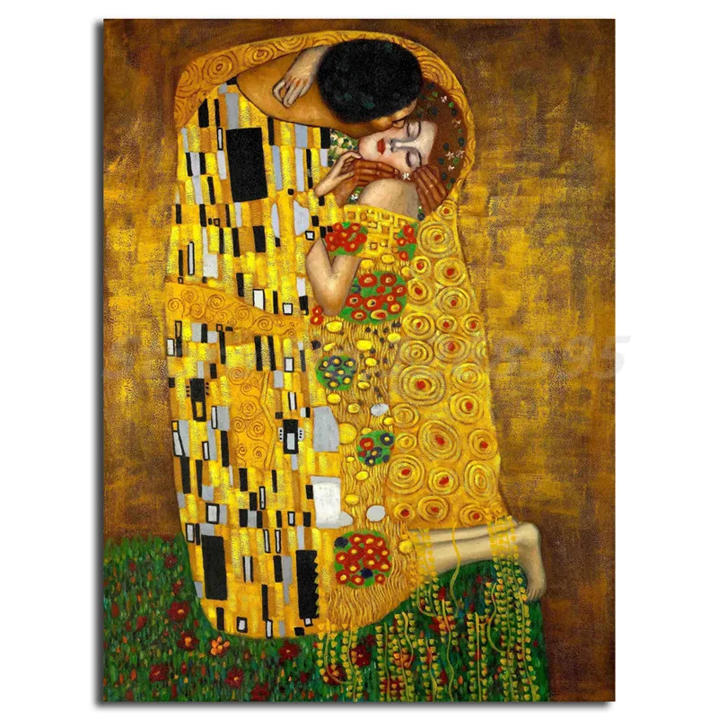Gustav Klimt's Symbolist Painting The Kiss HD Canvas Print Living Room Home Decor Modern Wall Art Oil Poster | Дом и сад