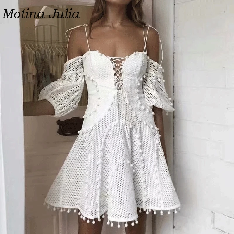 Motina Julia 2019 Летнее белое Открытое платье женское шикарное вечернее с открытыми