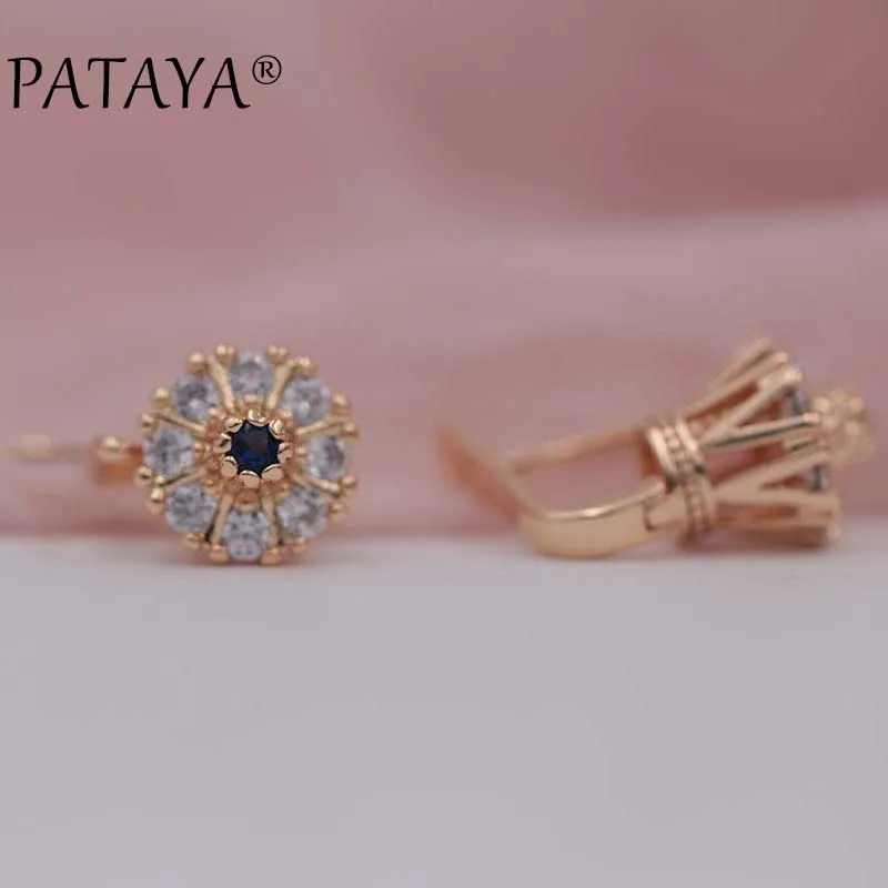 PATAYA, Новое поступление, свадебные серьги 585, розовое золото, зеленый цвет, натуральный циркон, лотос, висячие серьги для женщин, свадебные романтические ювелирные изделия, разные цвета - Окраска металла: sapphire
