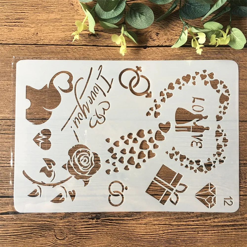 

26cm Love Couple Elephant DIY Craft Layering Stencils Painting Scrapbooking Stamping Embossing Album Paper Card Template