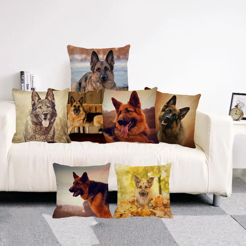 

Милый чехол XUNYU для подушки в виде немецкой овчарки, украшение для детской спальни, наволочка, льняная наволочка, 45x45 см, A0096