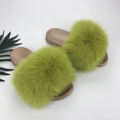 Lush Green Сезон лето-осень; женские модные домашние шлепанцы с натуральным лисьим мехом; шлепанцы наивысшего качества с золотой подошвой из пвх; VS1015 - Цвет: Lush Green
