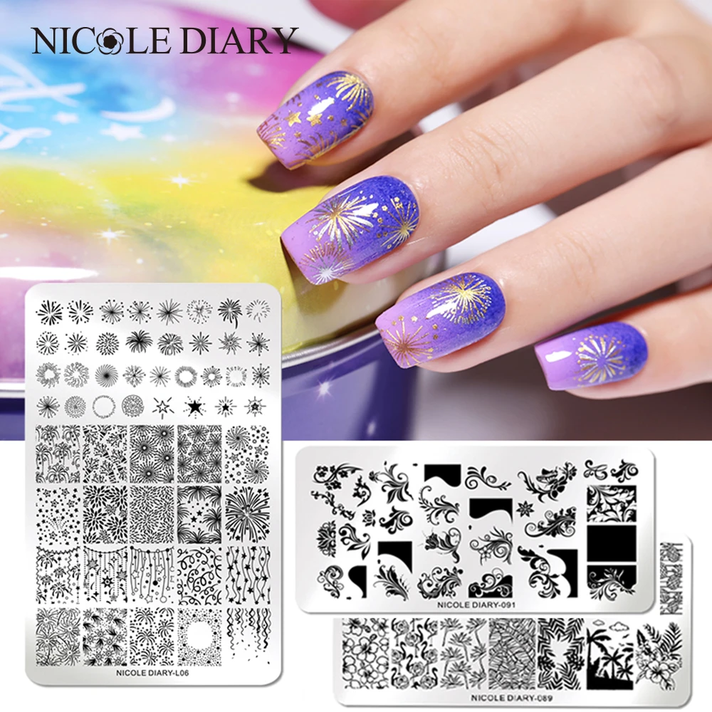 NICOLE DIARY прямоугольные пластины для стемпинга ногтей круглой формы дизайн с Луной