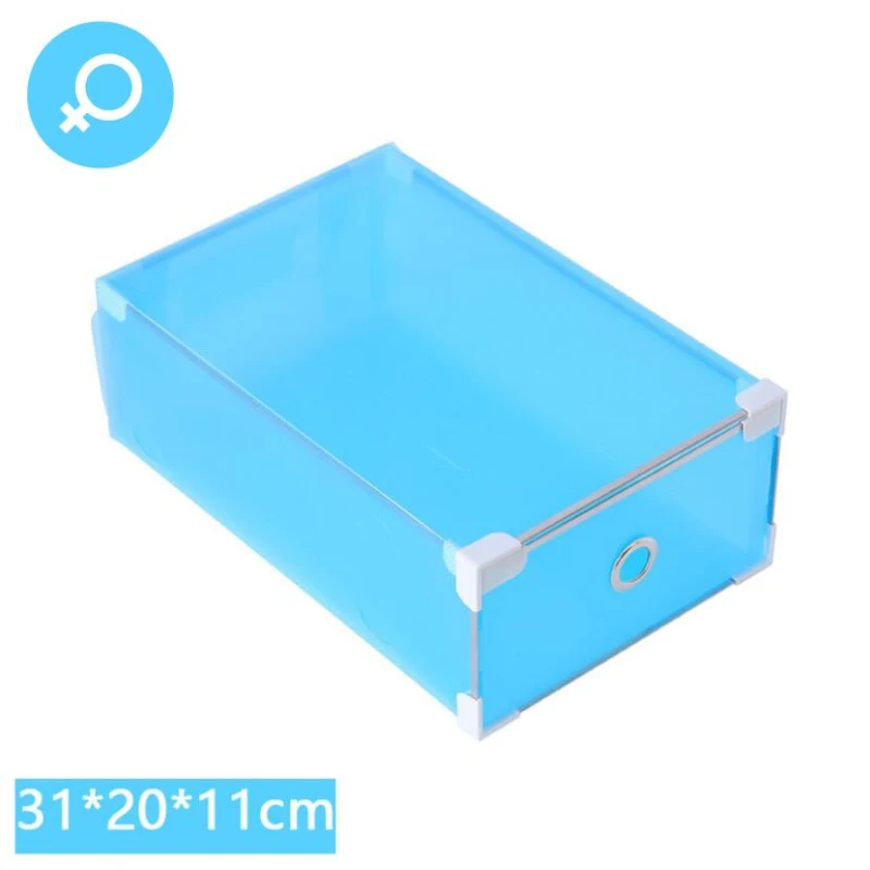 M-Blue 31x20x11 Коробка для обуви, органайзер для хранения, прозрачный Пластиковый Штабелируемый ящик для обуви, чехол, контейнер для хранения, офисный складной прозрачный ящик - Цвет: M-Blue 31x20x11
