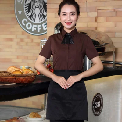 short coffee women Десертный магазин, рабочая одежда для персонала, официанта, кофейная рубашка с длинными рукавами+ фартук, униформа для ресторана в западном стиле - Цвет: short coffee women