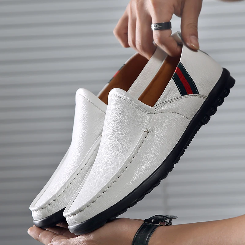 New Fashion Men Handmade Casual Genuine Leather Loafers Luxury Brand Breathable Light Flats Shoes Moccasins Driving | Обувь
