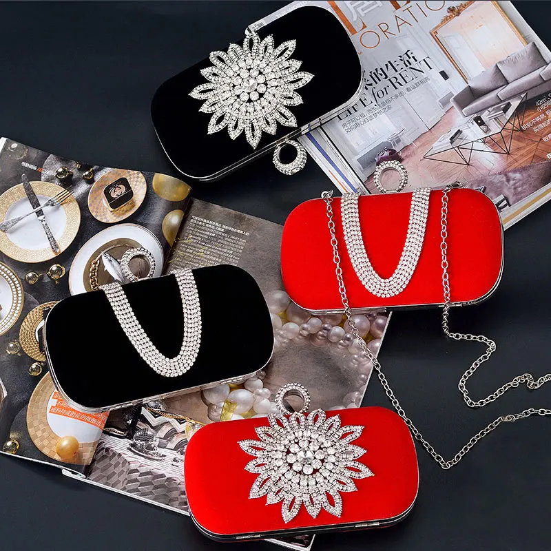 

Crystal Clutch Bag Sun Flower Rhinestones Women Wedding Clutch Purse and Handbags Red Black Shoulder Bags for Women 2019 ZD1317