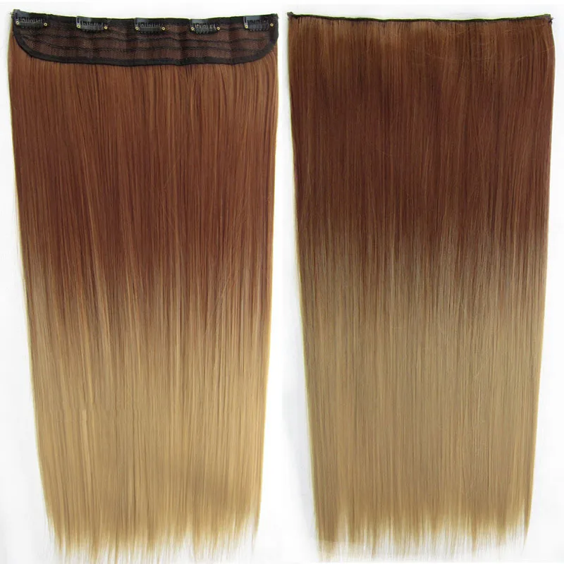 

Jeedou Straight Hair 5Clips Clip in One Piece Hair Extension Synthetic Brown Black Blue Balayage Gradual Ombre Color
