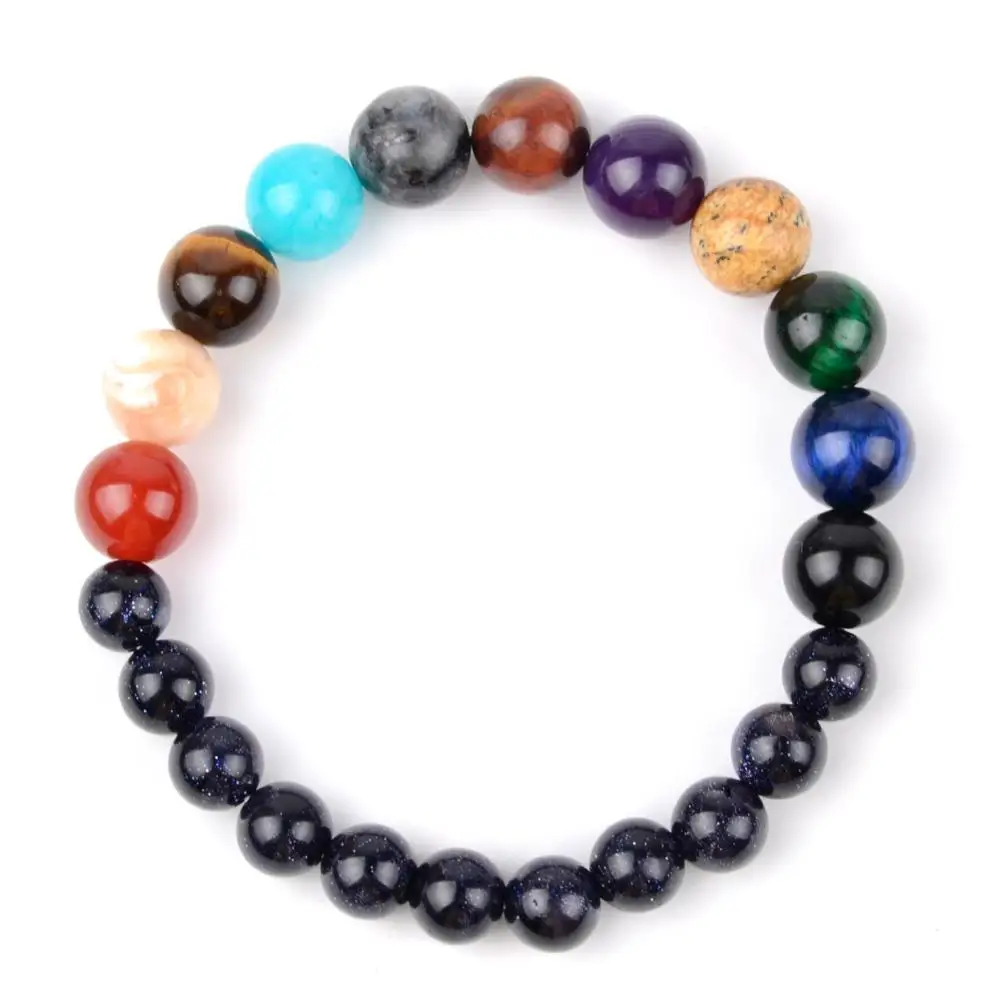10mm Bracelet Прямая Вселенная Галактика восемь планет солнечная система браслеты с бусинами из натурального камня для женщин и мужчин ювелирные изделия подарок - Окраска металла: 10mm Bracelet
