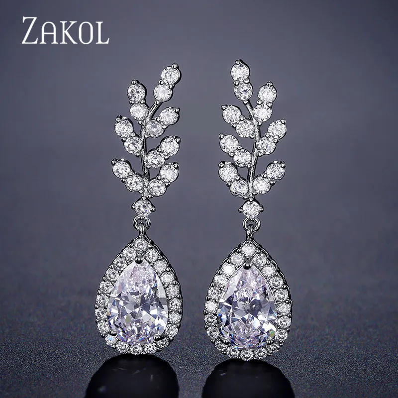 Серьги ZAKOL FSEP2238 с каплями циркония популярные серьги для женщин|Серьги-подвески| |