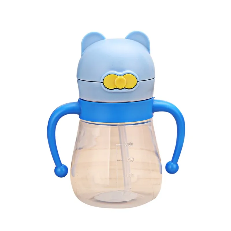 200ML Cute Cat Head Baby Drinking Bottle With Handle Straw Leakproof Training Learning Water L |