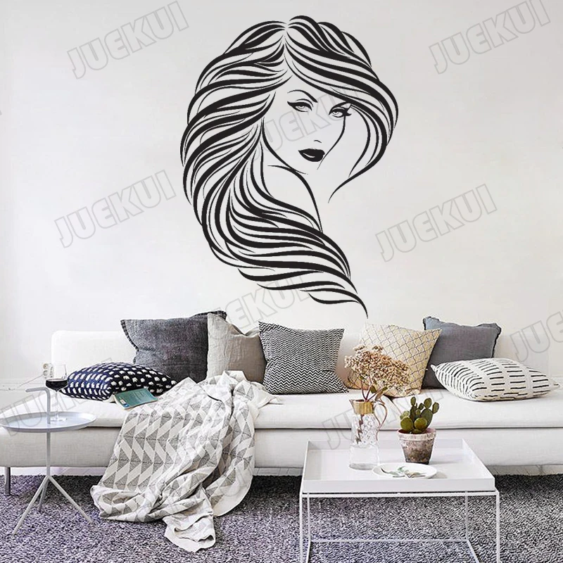 Glamour Hair Pretty Girl Wallpaper Removable Decals Barbershop Art Decoration Wall Stickers for Girls Room Vinyl Poster TA288 | Дом и сад