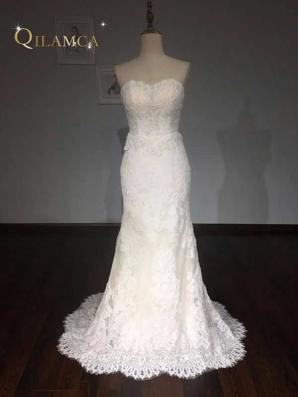 100% настоящая фотография Vestido De Noiva светло шампанского Аппликации Кружева Съемный