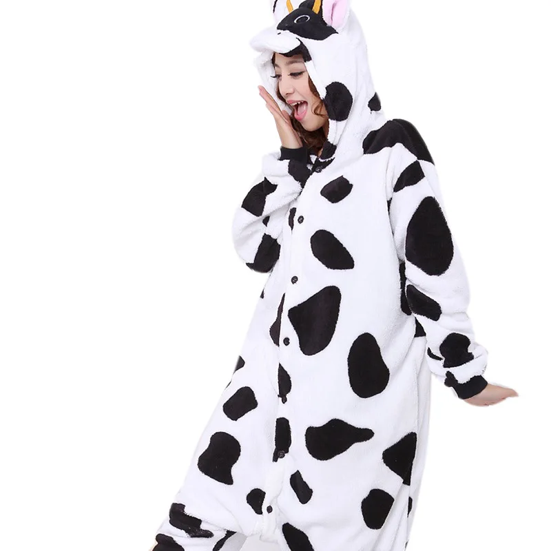 Cute Cow Adult Hoodie Winter Kigurumi Onesie Women Cartoon Pajamas Couple Pyjama Anime Bodysuit Pijama Animal Home Sleepwear |