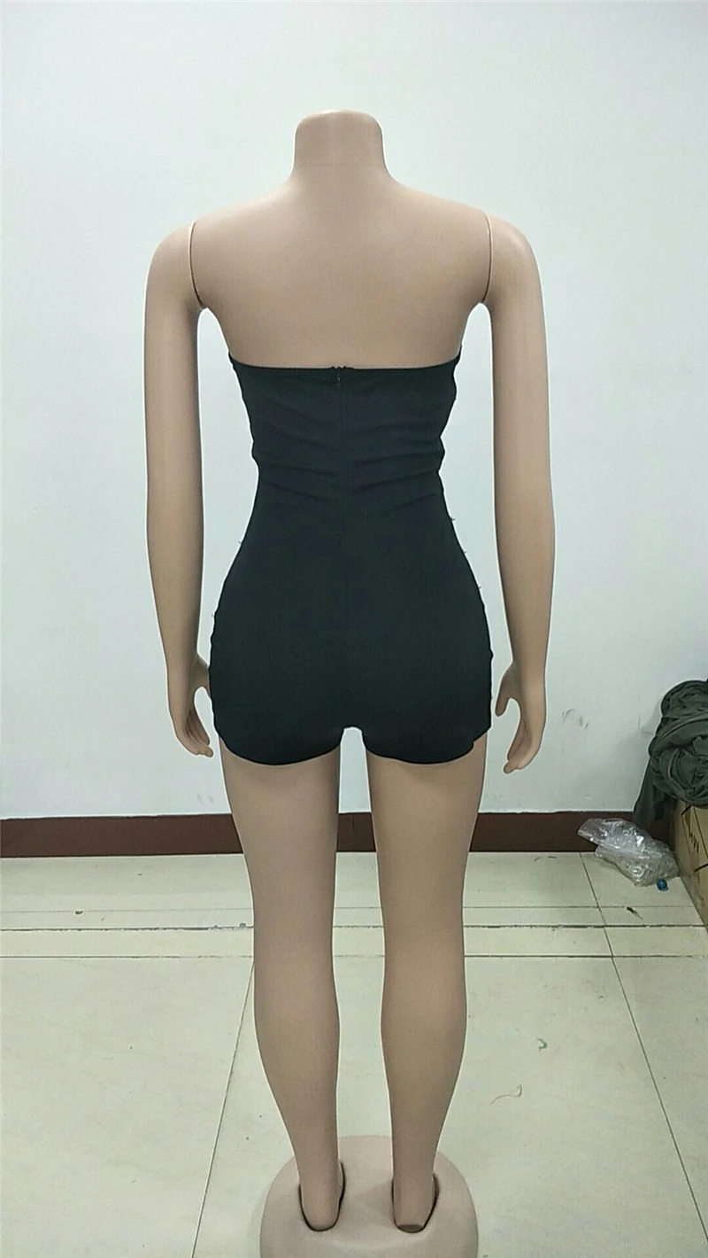 Женский комбинезон с жемчужинами V образным вырезом и бантом|Комбинезоны c