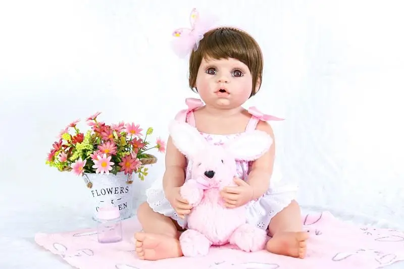 55 см полностью силиконовая кукла-реборн для девочки Boneca 22 дюйма виниловая принцесса новорожденные дети с кроликом подарок на день рождения игрушка для купания