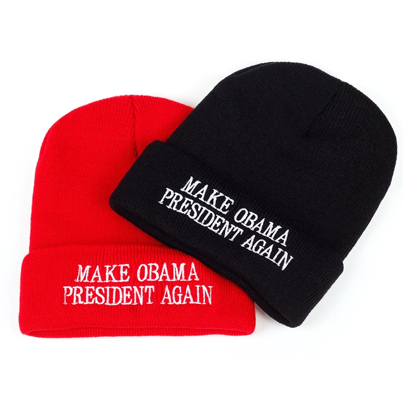 Make Obama President Again Зимняя мужская шапка с вышивкой шапки бини унисекс вязаная для