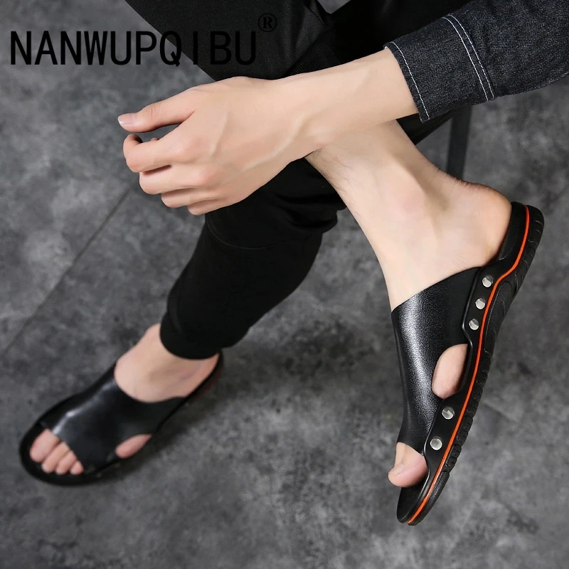 Мужские Пляжные шлепанцы повседневные офисные кожаные обувь для морской воды