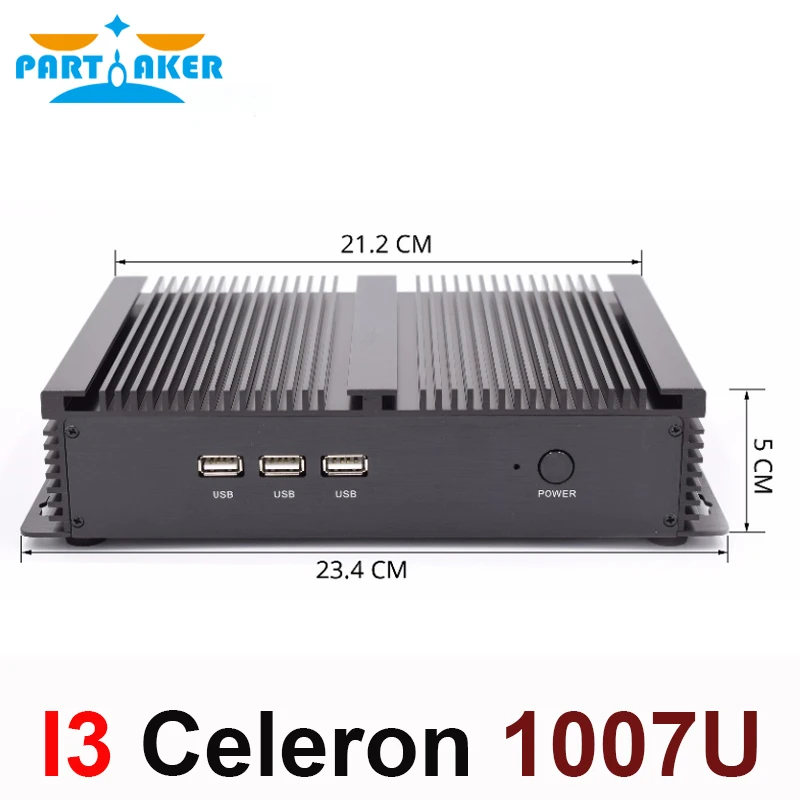 Причастником промышленного безвентиляторного Мини ПК Celeron 1037U 1007U HDMI VGA HD 4 к микро компьютер 2* RS232 COM киоск Прочный Маленький ПК