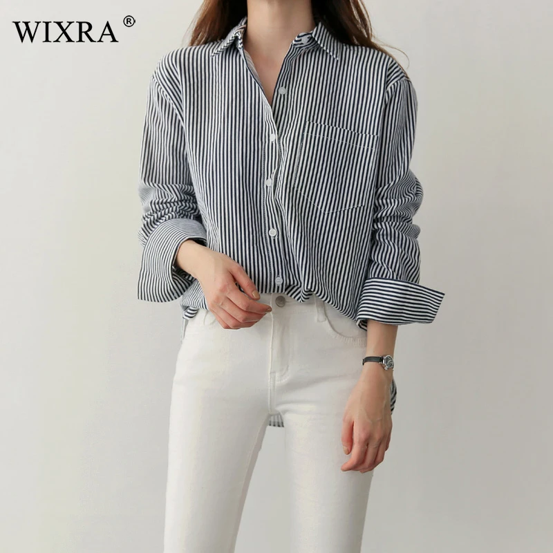 Женские полосатые лоскутные блузки Wixra повседневные рубашки с отложным